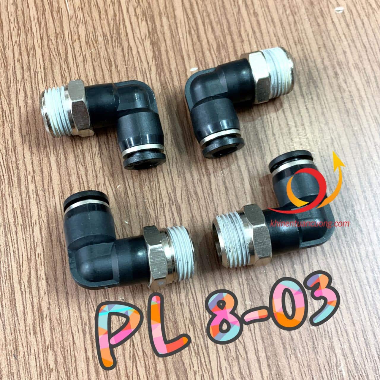 Co góc PL8-03 nghĩa là đường kính ren PT3/8 inch hệ Anh tương đương 16~17mm và cắm nhanh dây hơi phi 8 (tức PU8x5mm)