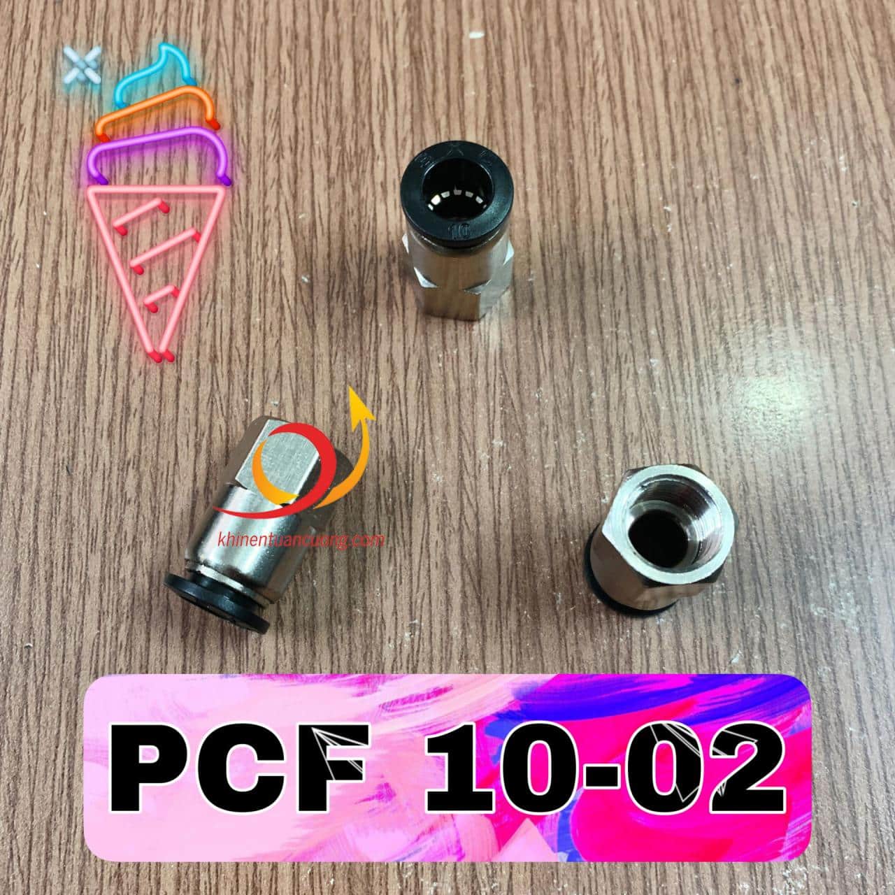 PCF10-02 là chiếc cút nối nhanh ren trong PT1/4 inch hệ anh (tương đương 12mm) cắm nhanh ống dây hơi phi 10