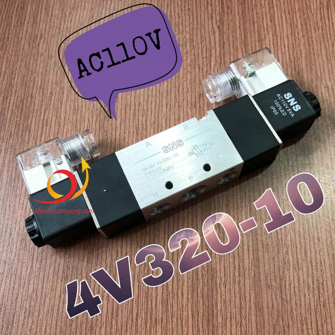 Ảnh thực tế van 2 đầu điện AC110V model 4V320-10 SNS Airtac