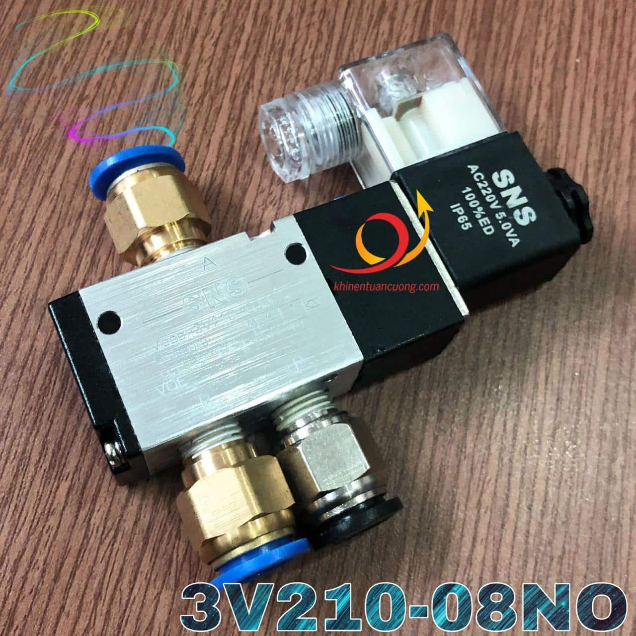 Ảnh thực tế van 3/2 dạng thường mở 3V210-08NO điện áp AC220V kiểu Airtac
