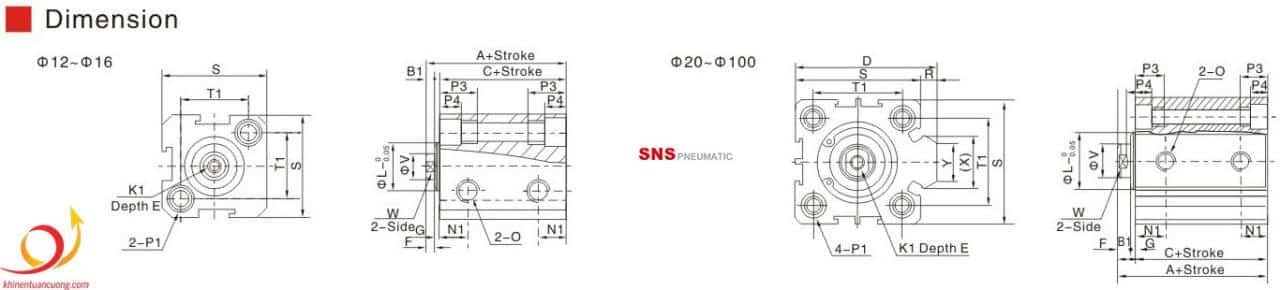 Bản vẽ chi tiết Xi lanh mini siêu nhỏ ren trong SDA12x20 SNS