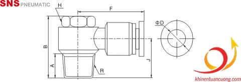 Bản vẽ kỹ thuật của cút nối xoay chữ I SPH6-01 SNS