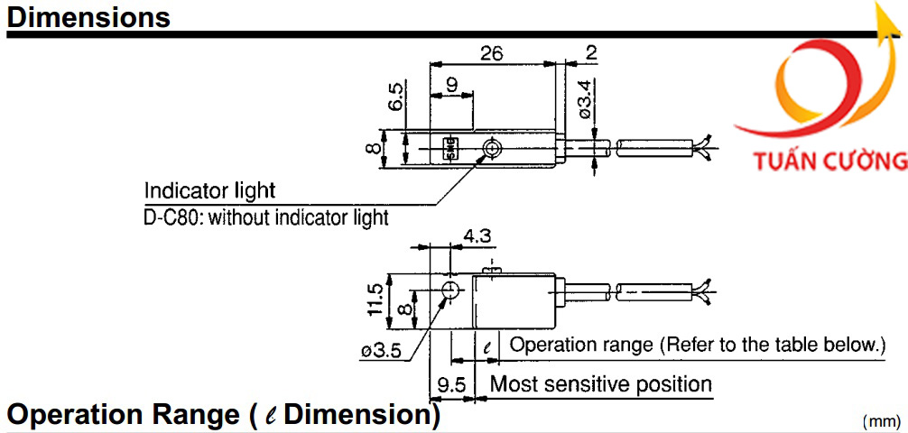 Kích thước cấu tạo cảm biến sensor xi lanh D-C73 hãng SMC