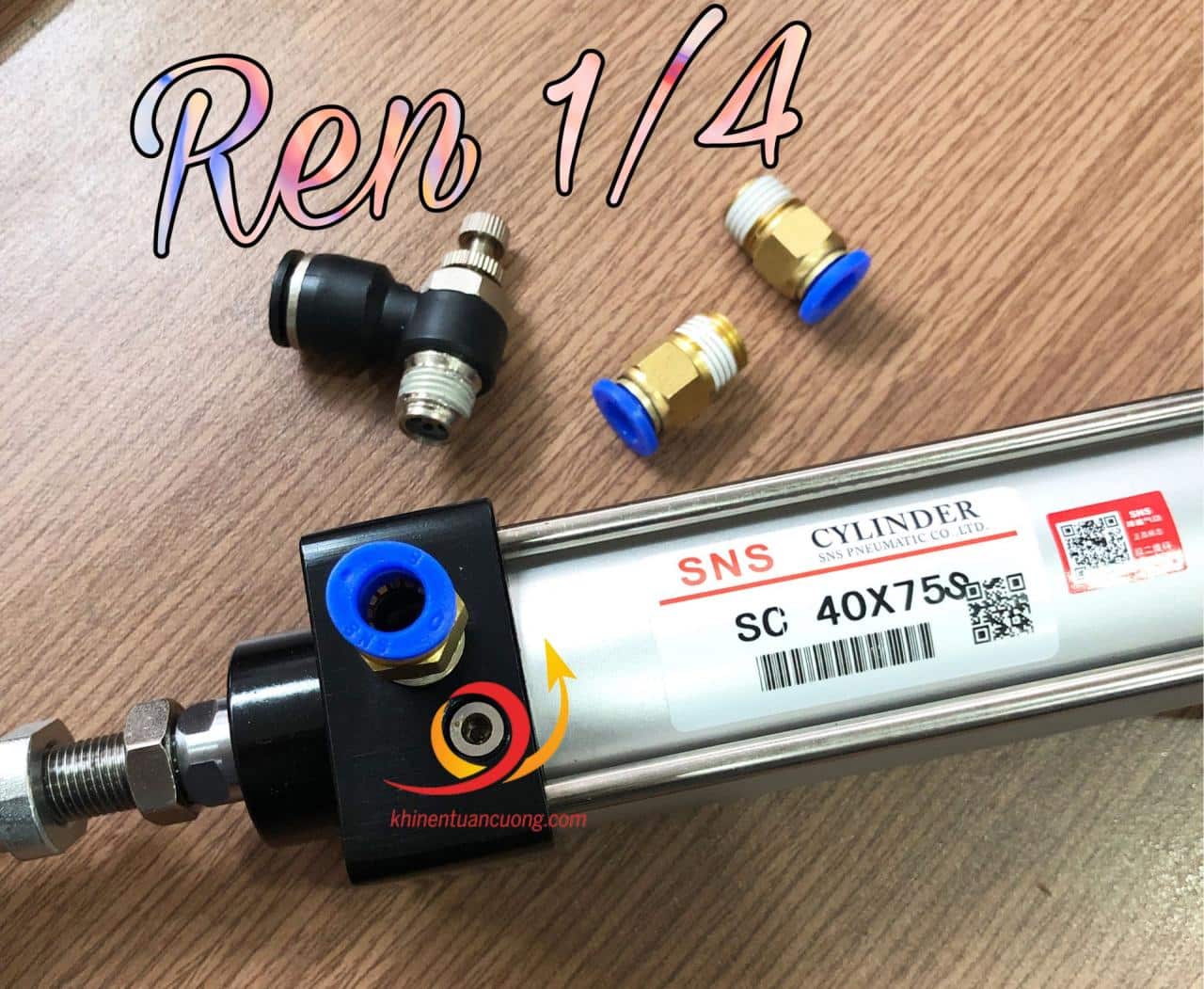 Ren 1/4" của xylanh SC 40x75-S cực kỳ phù hợp khi sử dụng cút nối ren thẳng PC8-02, PC6-02 hay van tiết lưu SL10-02,...