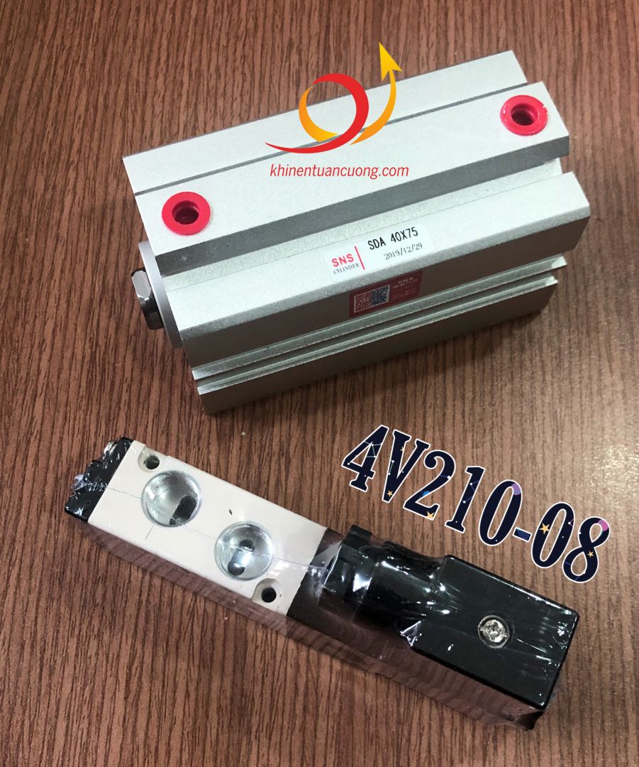Ứng dụng thường gặp nhất của van điện từ 5/2 mã 4V210-08 Airtac là điều khiển xylanh khí nén tác động kép như dòng SDA 40x75 hãng SNS này