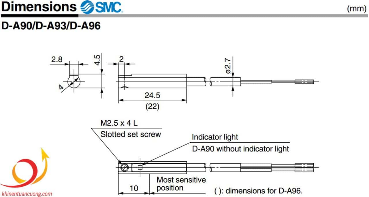 Kích thước Sensor cảm biến 3C-D-A93L SMC Made in Japan
