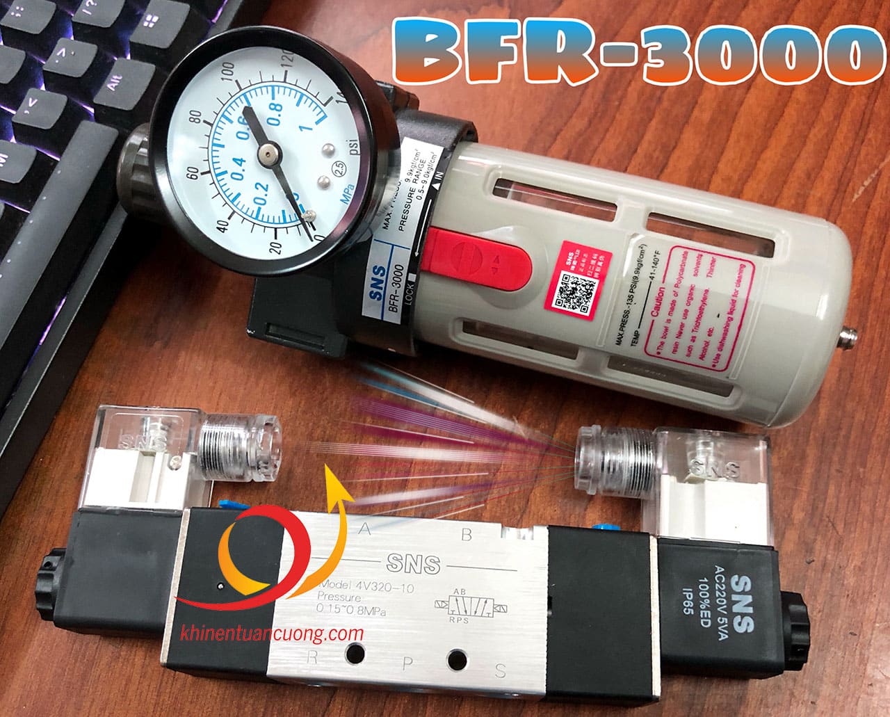 Lọc đơn BFR3000 SNS giúp lọc khí khô và sạch trước khi vào van điện từ 4V320-10 