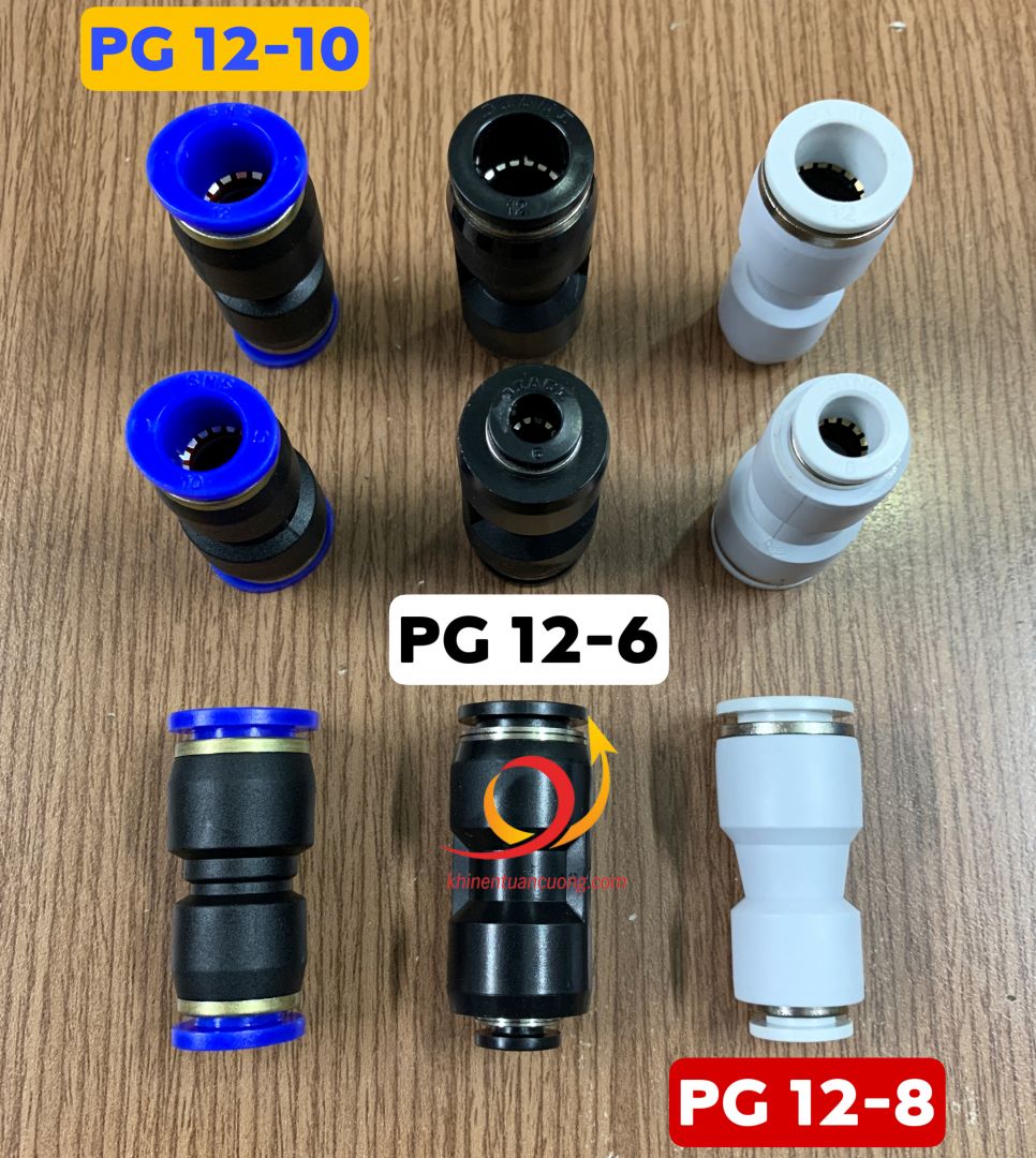 Đặt măng xông PG12-6 bên cạnh PG12-10 và PG12-8, chúng ta thấy sự khác biệt rất rõ về đầu dây cấp khí. Thông thường thì PG12-6 chỉ sản xuất khí có đơn đặt hàng của nhà máy thôi.