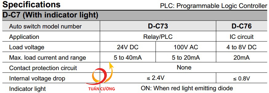 Thông số kỹ thuật sensor xi lanh D-C73 hãng SMC