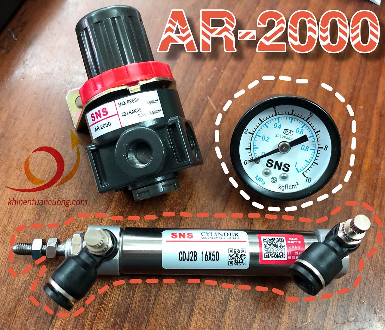 Khí nén trước khi đi vào CDJ2B 16x50 có thể được điều chỉnh thông qua van điều áp AR-2000 SNS