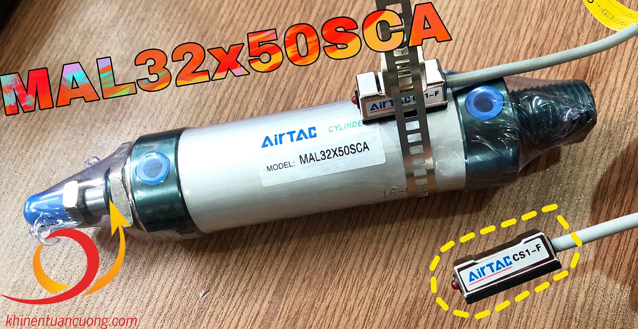 Xylanh MAL32x50SCA Airtac có sẵn vòng từ được lắp cảm biến CS1-F-020 Airtac 