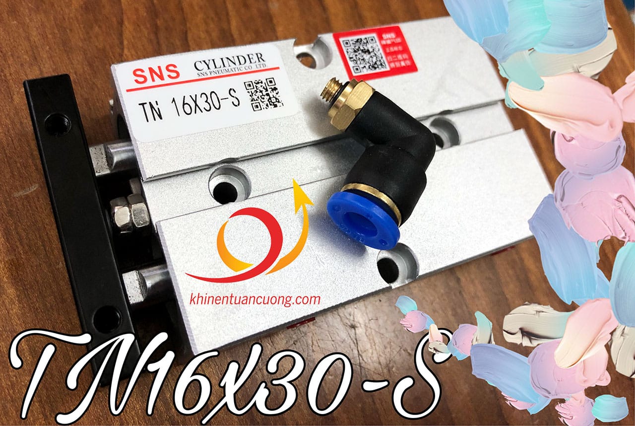 Cút nối góc ren nhỏ 5mm mã PL6-M5 BLCH dành cho xylanh 2 pít tông TN16x30-S có từ SNS