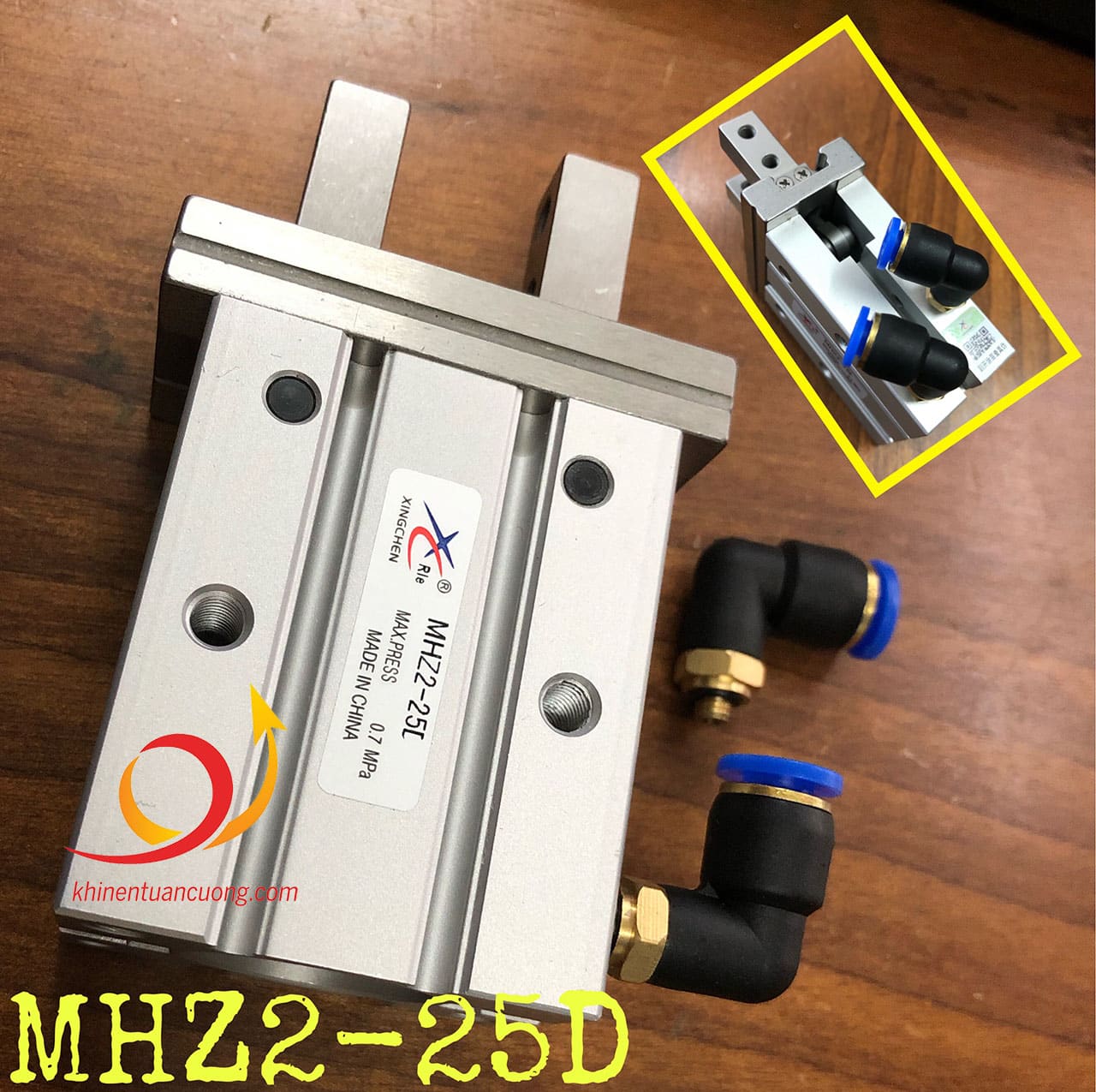 Cút nối góc ren nhỏ 5mm mã PL6-M5 BLCH lắp trên xylanh MHZ2-25D